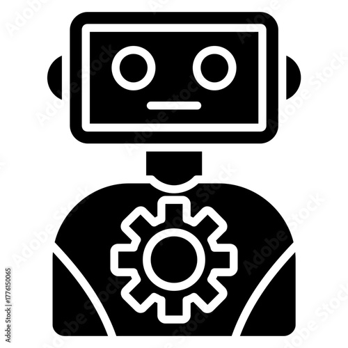 Illustration of a Blue Robot with Gear