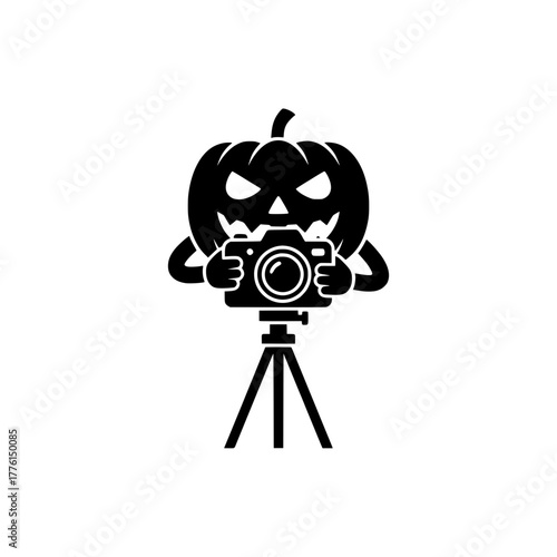 Candid Crypt: Jack-o'-Lantern Photographer with Tripod Camera