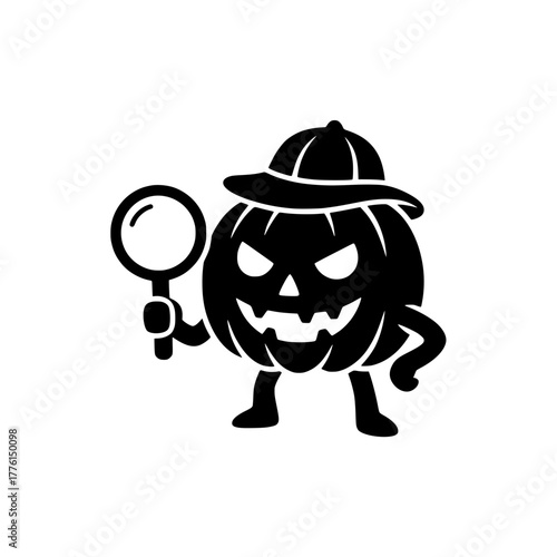 Spooky Sleuth: Jack-o'-Lantern Detective with Magnifying Glass