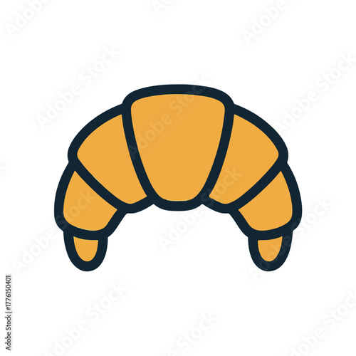 Golden yellow croissant pastry icon in minimalist line style perfect for bakery cafe or French patisserie logo and menu design