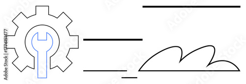 Gear with wrench and cloud embodying technology, cloud computing, and system optimization. Ideal for technology, IT services, cloud solutions, innovation, automation, digital tools simple flat
