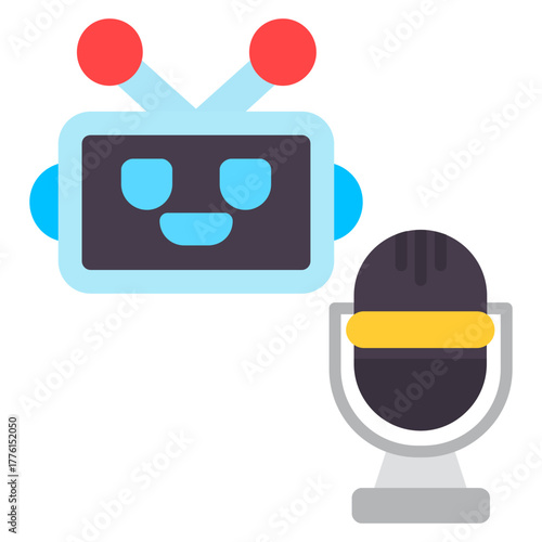 Robot with Microphone Cartoon Graphic