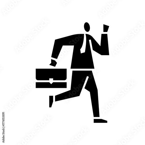 Hurry glyph icon. employees rush to the office illustration
