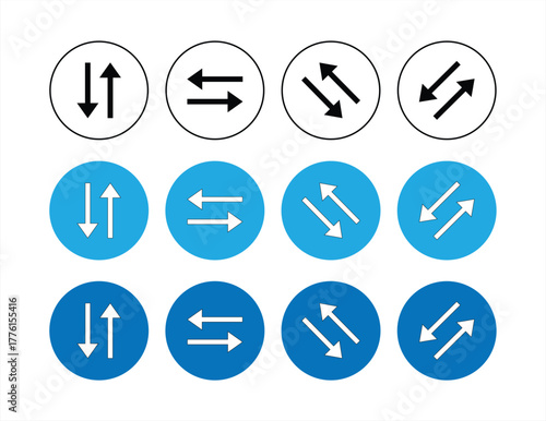Vertical and horizontal arrow icons for swapping. Diagonal arrow symbol. Vector illustration