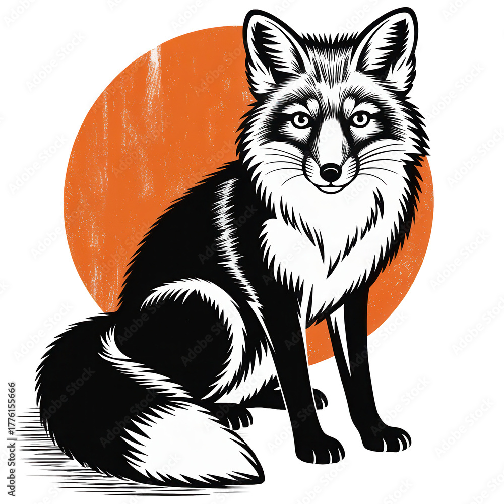 Fototapeta premium Stylized Red Fox Against Bold Orange Circle