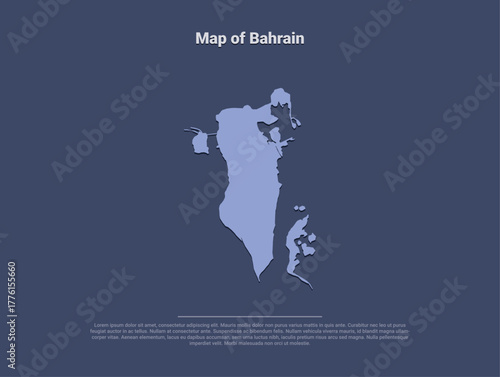 Map of Bahrain, minimalistic silhouette in soft blue on dark background