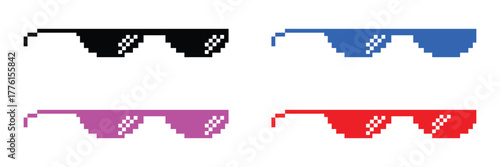 Glasses pixel art style 8-bit, thug lifestyle, vector glasses meme for design photos and pictures, easy to edit .Vector illustration EPS 10 .