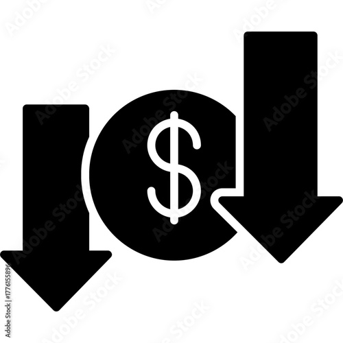 Dollar Coin with Downward Arrows Illustration