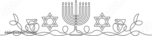 Hanukkah menorah stars jewish holiday celebration tradition line art design