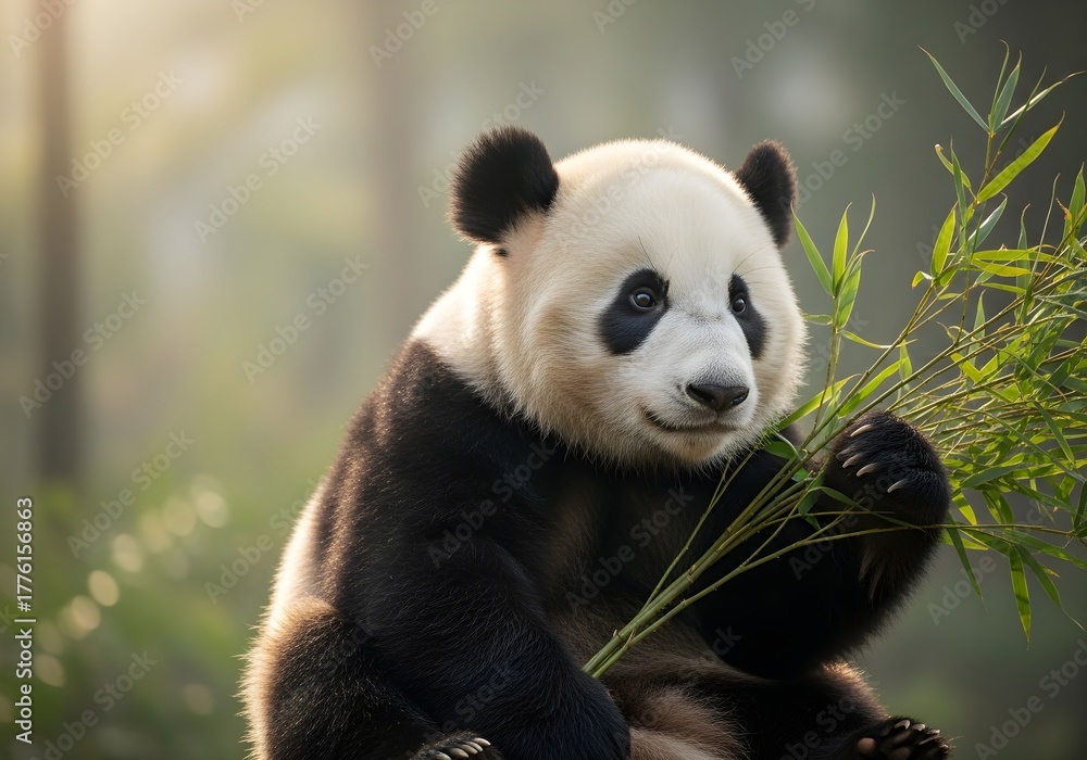 Obraz premium panda eating bamboo