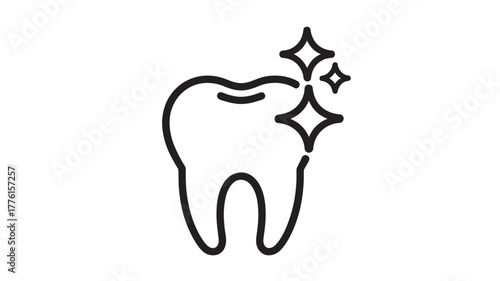 Clean tooth icon with sparkles simple line art illustration for dental care and oral hygiene concepts