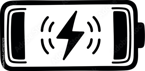 Hand drawn battery icon with lightning bolt indicating charging power
