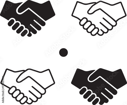 Isolated handshake icon set, business agreement partnership handshake symbols, editable black vector, solid black line outline filled minimal thin stroke, deal collaboration icons for buyers