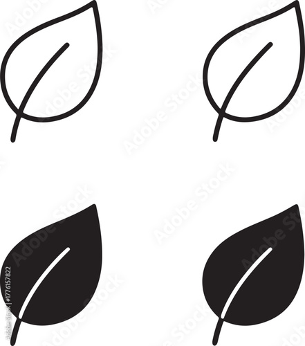 Isolated leaf icon set, nature eco environment leaf symbols, editable black vector, solid black line outline filled minimal thin stroke, botanical green leaf icons for buyers and designers