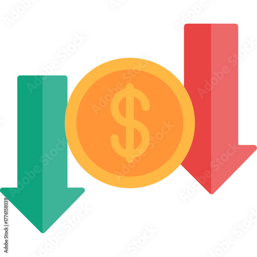 Dollar Coin with Downward Arrows Illustration