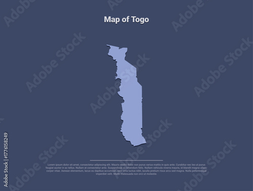 Map of Togo, minimalistic silhouette in soft blue on dark background