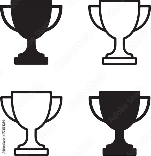 Isolated trophy icon set, award victory success trophy symbols, editable black vector, solid black line outline filled minimal thin stroke, achievement competition trophy icons for buyers