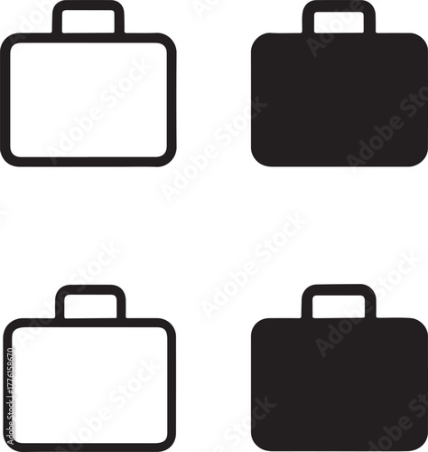Isolated suitcase icon set, travel luggage bag suitcase symbols, editable black vector, solid black line outline filled minimal thin stroke, tourism business suitcase icons for buyers