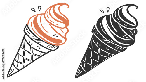 Delightful ice cream cones in vibrant and monochrome styles perfect for summer treats and playful designs