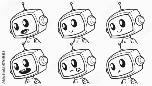 Expressive robot characters showcase a range of emotions from joy and excitement to sadness and silence perfect for playful designs