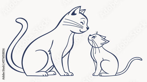 Adorable mother cat lovingly gazes at her curious kitten creating heartwarming moments of connection and playful innocence