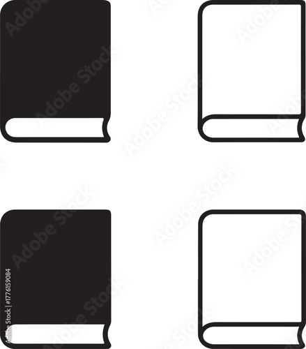 Isolated book icon set, reading education learning book symbols, editable black vector, solid black line outline filled minimal thin stroke, library knowledge book icons for buyers and students