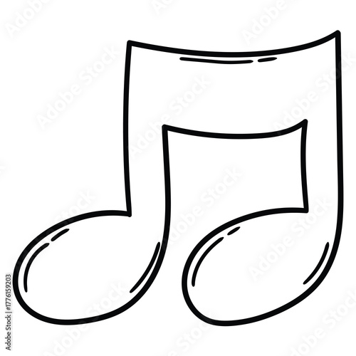 Hand-drawn doodle musical note on a white background.