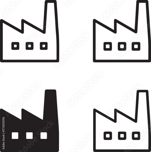 Isolated factory icon set, industry manufacturing factory symbols, editable black vector, solid black line outline filled minimal thin stroke, production industrial factory icons for buyers