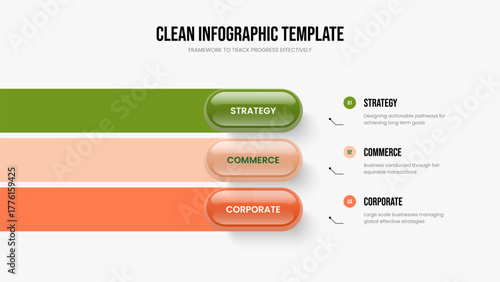 Marketing Strategy 3 Step Diagram Slide Layout. Sales Solution Presentation Design Vector Illustration. Advertising Launch Three Option Infographic Frame Template.