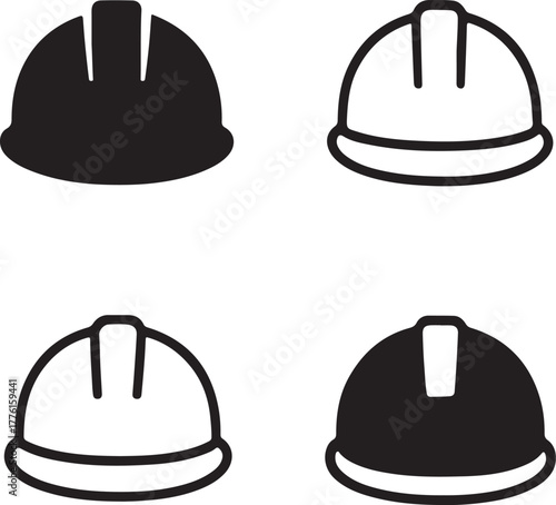 Isolated construction helmet icon set, safety worker helmet symbols, editable black vector, solid black line outline filled minimal thin stroke, protection construction helmet icons for buyers