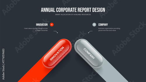 Market Launch 2 Option Diagram Presentation Design. Financial Campaign Slide Template Vector Illustration. Sales Planning Two Step Infographic Frame Layout.