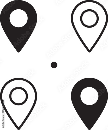 Isolated map location icon set, gps navigation map location symbols, editable black vector, solid black line outline filled minimal thin stroke, travel direction map location icons for buyers