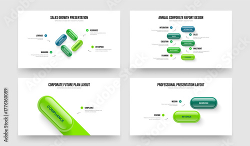 Business Plan Four Five One Two Element Infographic Presentation Template Vector Illustration Collection. Visual Review 4 5 1 2 Option Diagram Slideshow Design Set.