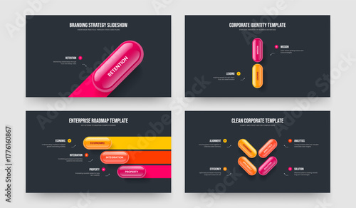 Digital Visualization One Two Three Four Option Infographic Frame Template Vector Illustration Bundle. Financial Review 1 2 3 4 Step Diagram Slideshow Design Collection.