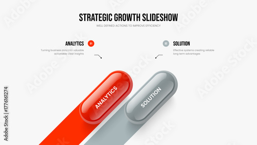 Investor Plan Slide Design Vector Illustration. Creative Solution Two Element Infographic Frame Layout. Professional Introduction 2 Option Diagram Slideshow Template.