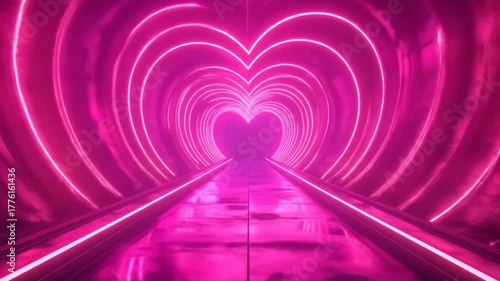 Heart Tunnel: Pink Neon Light Path Animation