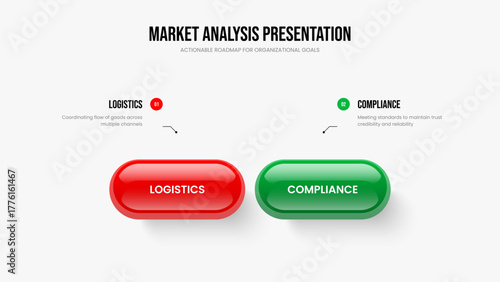 Business Planning Slide Template Vector Illustration. Financial Briefing Two Element Infographic Presentation Design. Visual Review 2 Option Diagram Frame Layout.