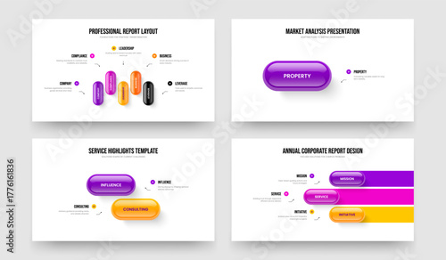 Professional Plan 5 1 2 3 Element Diagram Slideshow Design Collection. Advertising Introduction Five One Two Three Step Infographic Frame Template Vector Illustration Set.