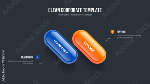 Advertising Planning 2 Option Infographic Presentation Layout. Digital Innovation Two Element Diagram Slide Template. Corporate Review Slideshow Design Vector Illustration.