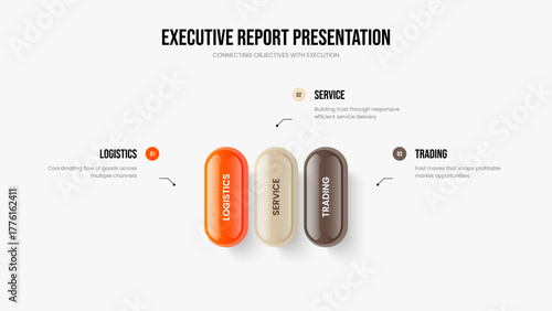 Project Profile Slide Design Vector Illustration. Marketing Review Three Step Infographic Presentation Layout. Product Showcase 3 Element Diagram Slideshow Template.