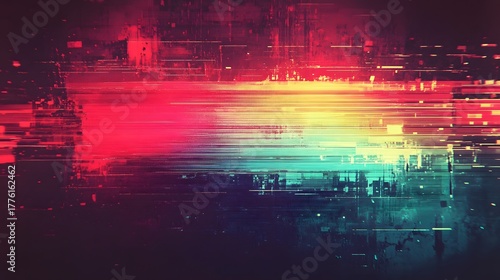 Captivating digital artwork with futuristic neon glitch gradient lights in a cosmic space background showcasing a dynamic and vibrant cyberpunk inspired design