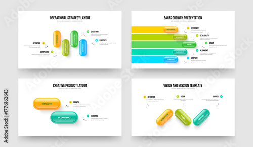Digital Analysis 4 5 2 3 Element Diagram Presentation Template Set. Marketing Forecast Four Five Two Three Option Infographic Slideshow Layout Vector Illustration Collection.
