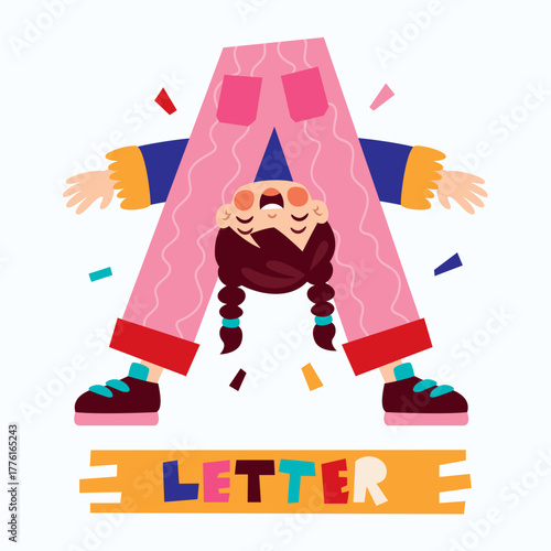 Colorful Letter Design With Child Body