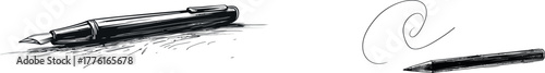 A minimalist linear illustration created from a single continuous line depicting a pen in a modern isolated setting