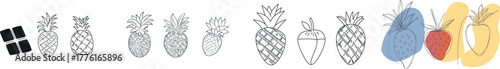 This modern graphic element, featuring strawberries isolated on a white background in continuous line drawing art, is designed for products that feature strawberries, including yogurt, smoothies, and
