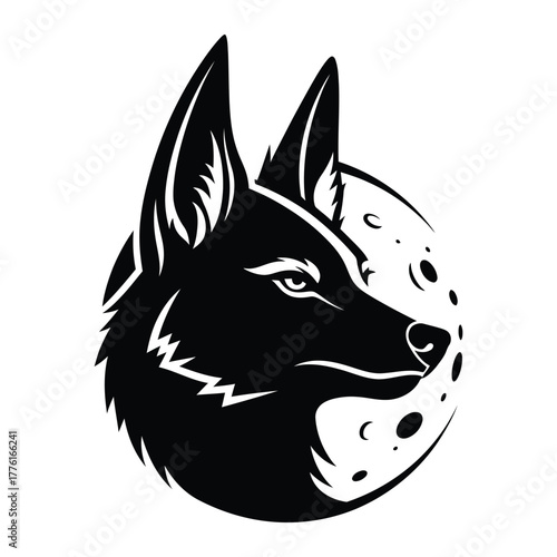 Golden Jackal head and moon black and white vector icon design