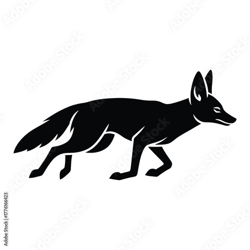 Fox walking black silhouette side view illustration icon