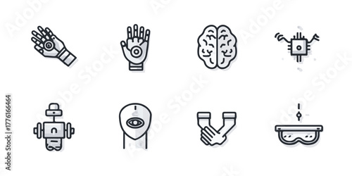 Artificial intelligence, robotics, and virtual reality future technology icon set
