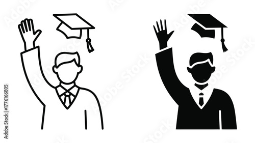 Vector art of A graduate student throws his graduation cap in the air