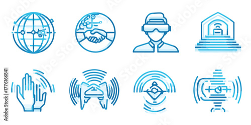 Digital communication and global connectivity icons representing technology and information exchange